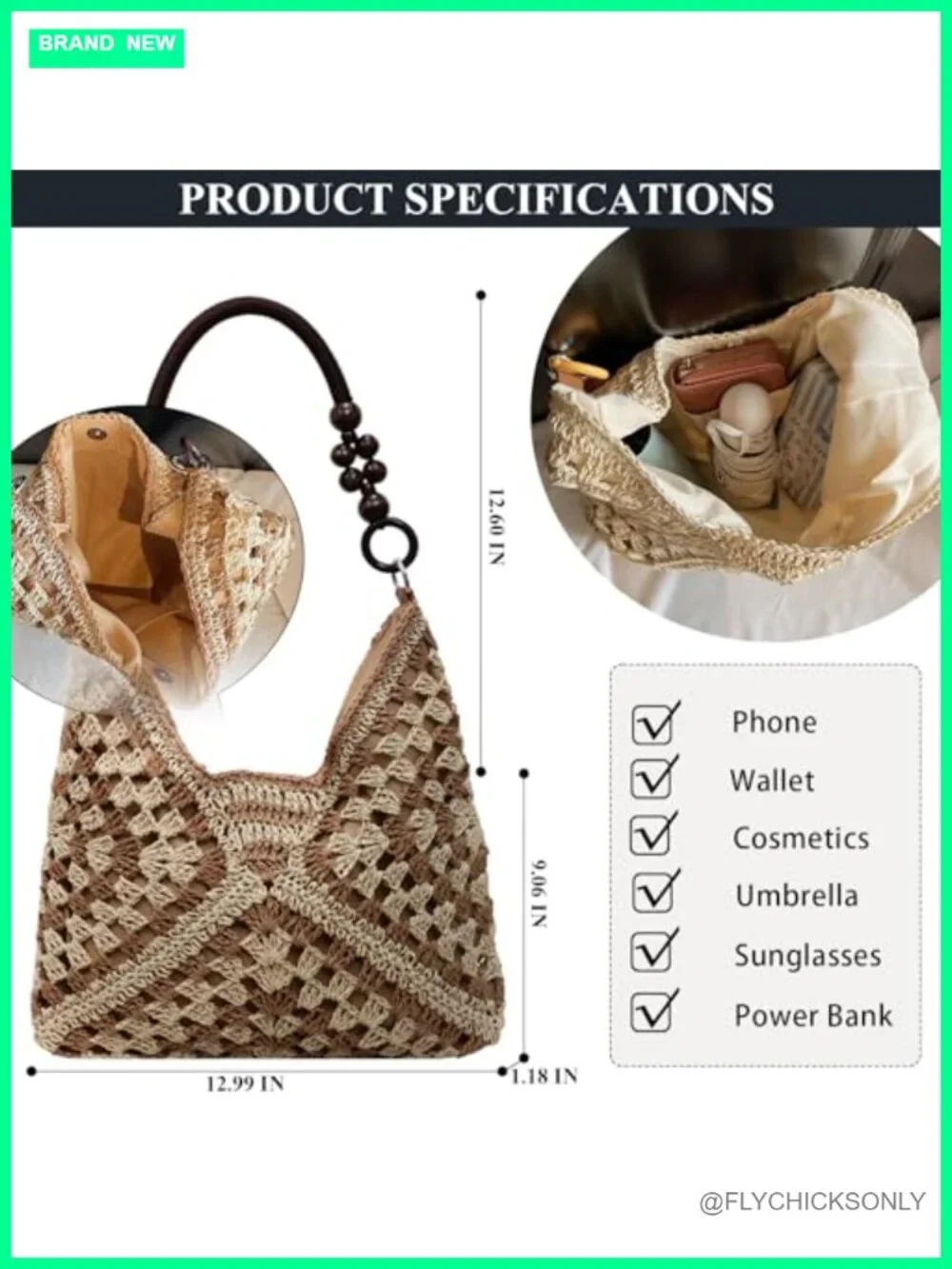 Woven Straw Hobo Tote Bag Crochet Beach Shoulder Purse